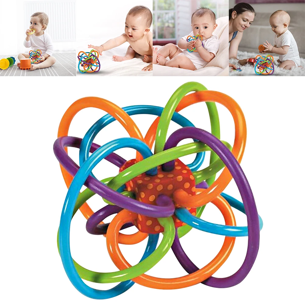 2 in 1 Montessori Toy BPA Free Grabbing Hand Ball Scratch Proof Soft Rubber Teething Toys Early Developmental Toys for Kids Baby teething toys