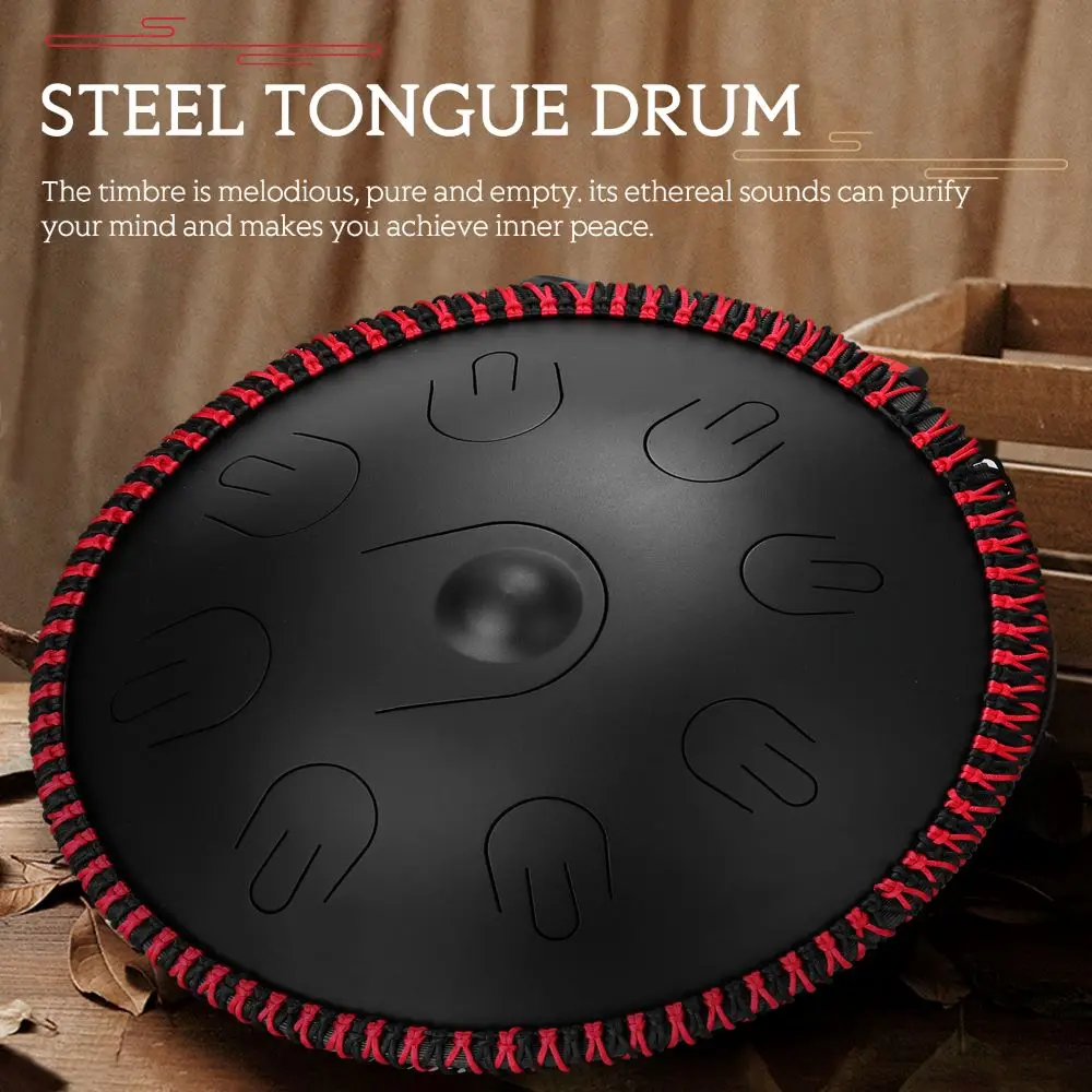 HLURU Handpan 14 Inch 9 Note Glucophone Steel Tongue Drum D Minor Music Drum Ethereal Drum Yoga Meditation Percussion Instrument