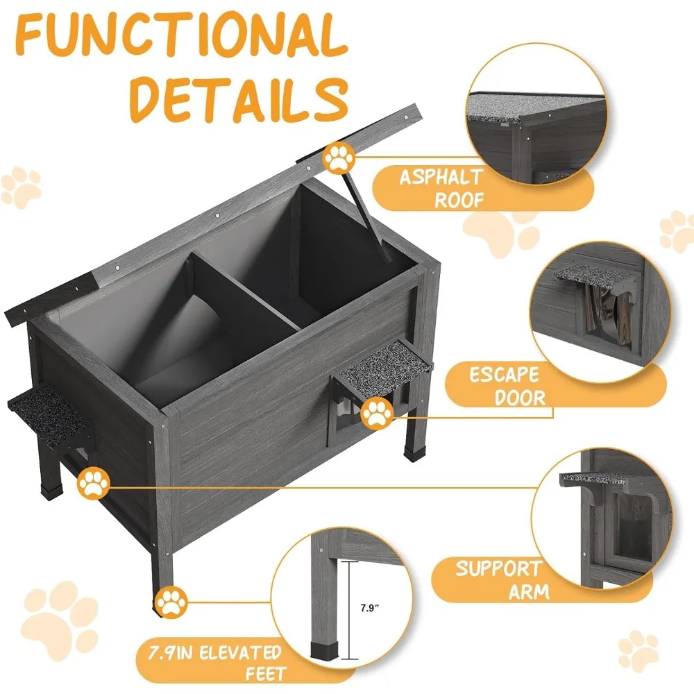 Outdoor Cat House Feral Cat Enclosure cat Houses for Cats Insulated with Escape Door All-Round Foam Weatherproof