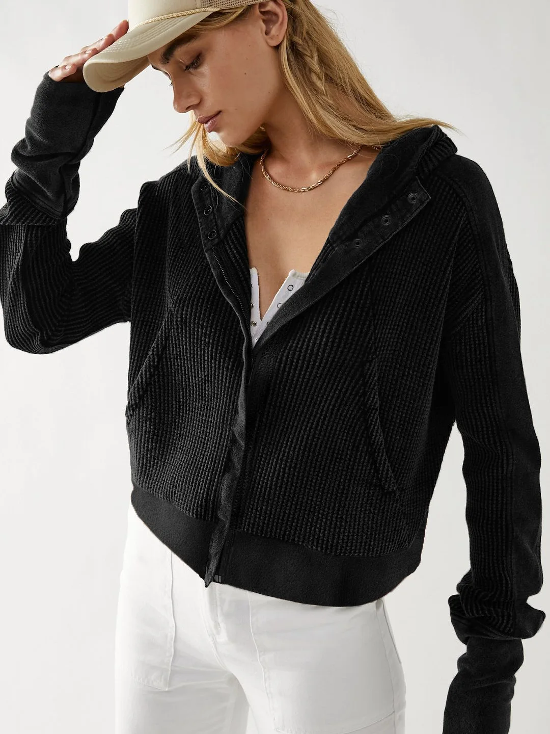 Jacketed Patchwork Hoodie Women Lazy Style Zippered Hoodie Short Knit Sweater Oversized Hoodie Genshin Impact Y2k Kawaii LOOSE