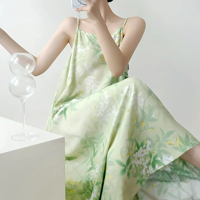 Sleepwear Women's Clothing Summer Suspenders Cotton Silk Thin Home Loose Casual Comfortable Premium  High Quality Resort Style