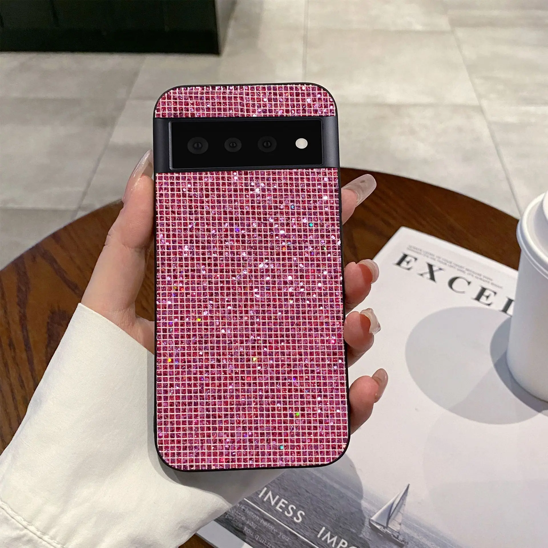 Vibrant Glitter Grid Pattern Shockproof Phone Case