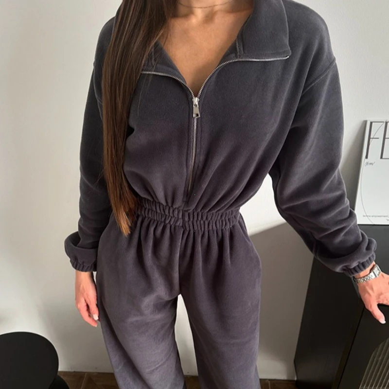 Woman Clothing New Fashion Long-sleeved Jumpsuit Women's Casual Semi-open Elastic Waist Jumpsuit Elegant Woman Jumpsuit