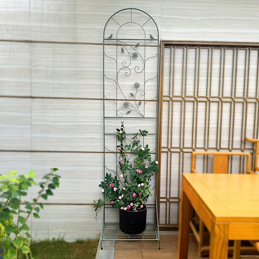 European Style Iron Balcony Yard Climbing Rattan Rack Climbing Shelf Bracket Iron Thread Lotus Pot Rack with Base Vintage Style