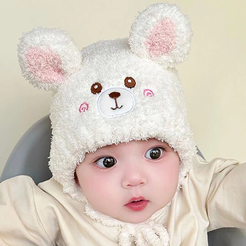 

Cute Baby Pullover Hats Cartoon Bear Thicken Warm Autumn Winter Knit Woolen Beanie Caps For Boy Girl Kids Outdoor Warm Earmuffs