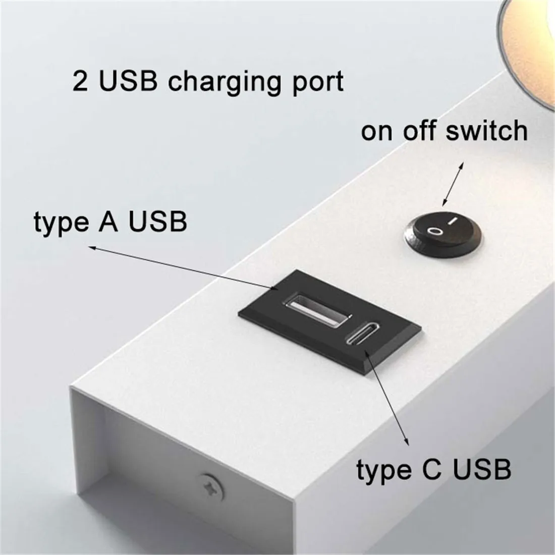 Modern LED Wall Light with Type C USB Charging Ports, Adjustable Wall Sconce with Switch and 2 USB Port for Bedside Living Room