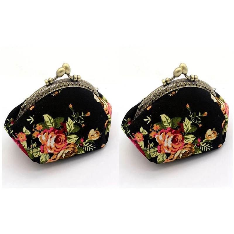 

DOME 2X Wallet,Lady Vintage Flower Mini Coin Purse Wallet Clutch Bag (Black)