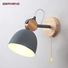 Modern E27 LED wall lamp Nordic wood and iron adjustable sconces light indoor bedside bedroom livingroom home Decorate switch EU 1
