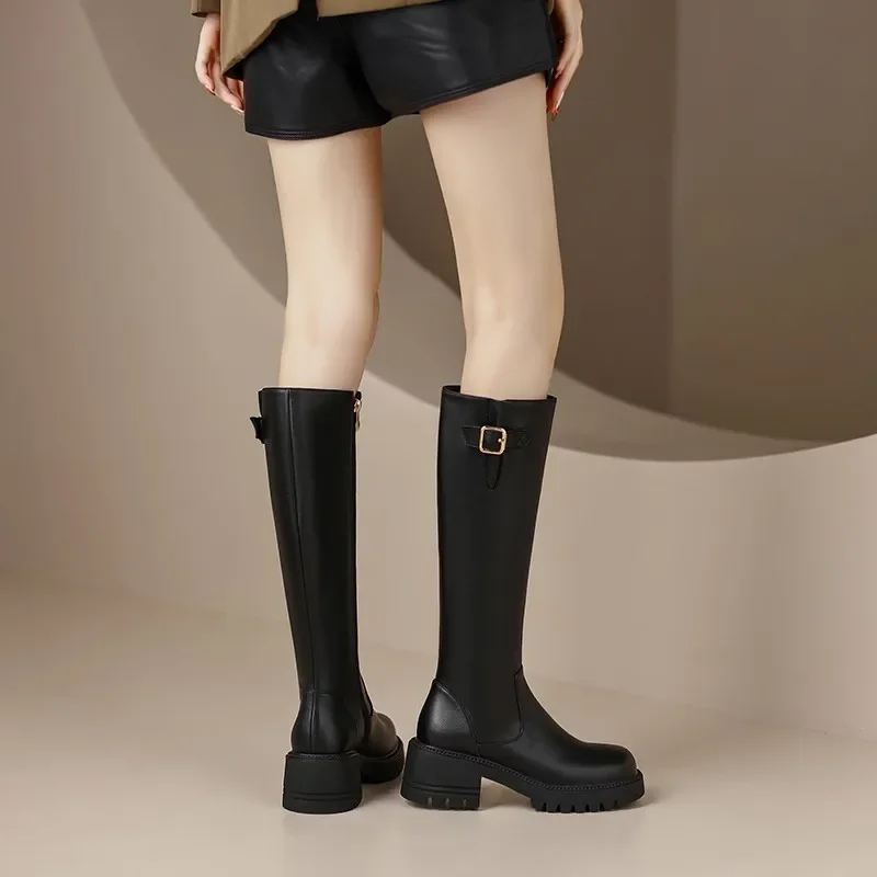 New Boots Women\'s 2022 Autumn Winter Platform Boots Zipper Long Was High Simple Boots Fashion Motorcycle Boots Botas Mujer