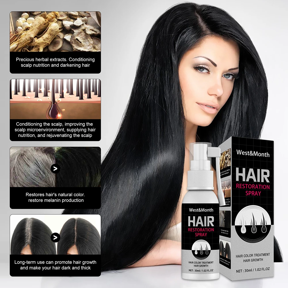 30ml White Hair Restore Melanin Serum Anti-hair Loss Hair Strengthening  Spray Natural Black Hair Care Serum Unisex For Men Women - Hair Loss  Product Series - AliExpress