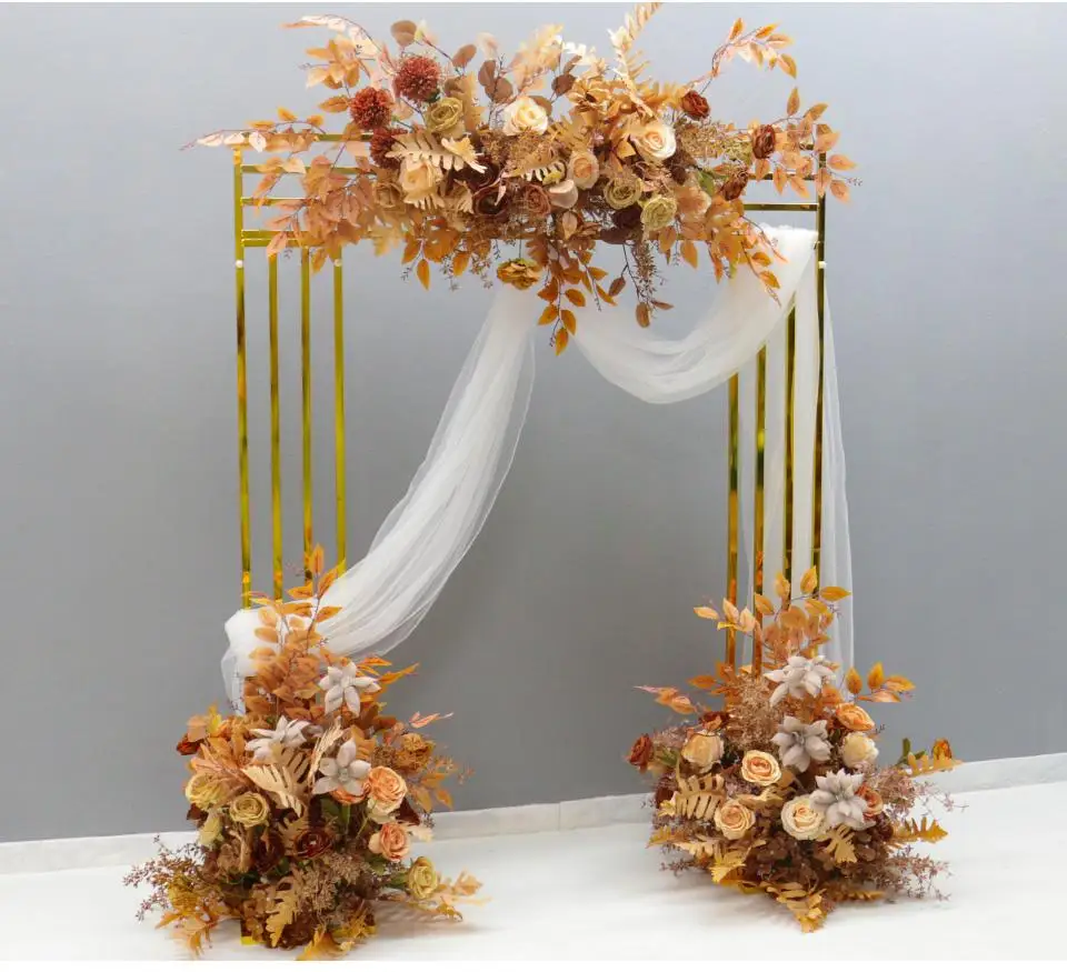 

Gold Metal Frame Wedding Decoration Fabric Rack Backdrops Door Square Geometry Flower Row Arch Screen Background Home Screen