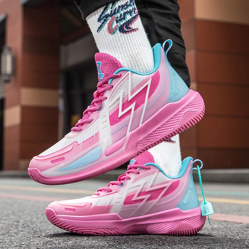Fashion Luminous Pink Basketball Shoes Women Men High Quality Designer Fluorescence Basketball Sneakers Mens Sports Tennis Shoes