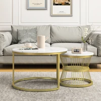 Fangange – ensemble de 2 tables gigognes, tables basses rondes modernes avec rangement, tables d'appoint pour canapé, meubles de salon, structure en métal 7
