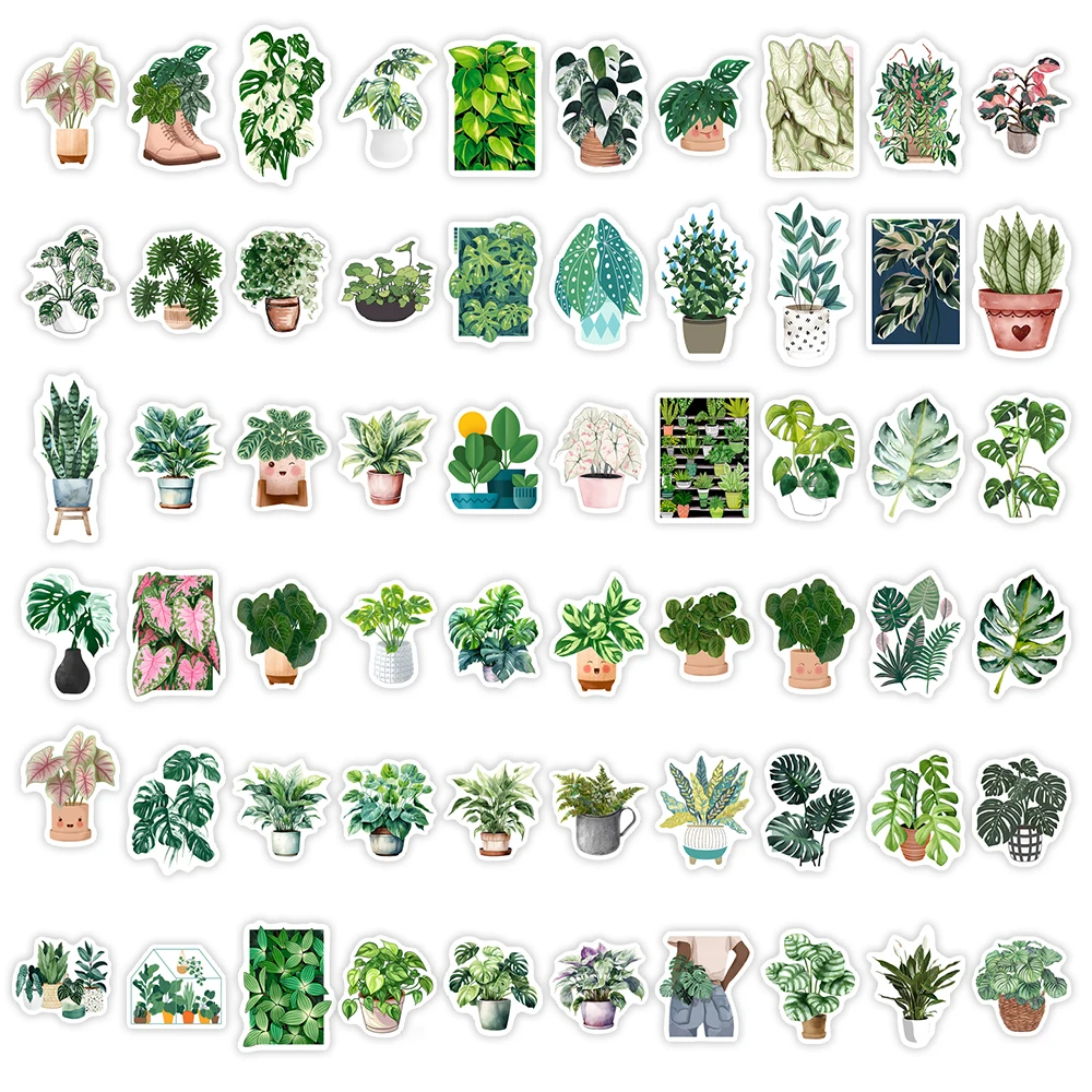 Decorative Stickers Cute Watercolor Green Plant Stickers Leaf Pattern
