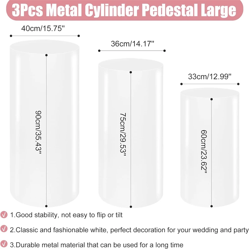 Cylinder Pedestal Stands 3PCS Display Round Decor Backdrop Dessert Table Pillars Party Birthday Props Event Decoration