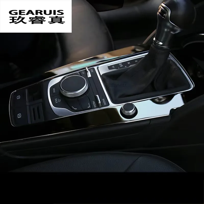 For Audi A3 8V 2014-2020 LHD Car Styling Console Gear shift Panel Decoration Cover Trim Water Cup Strip Stainless Steel Interior