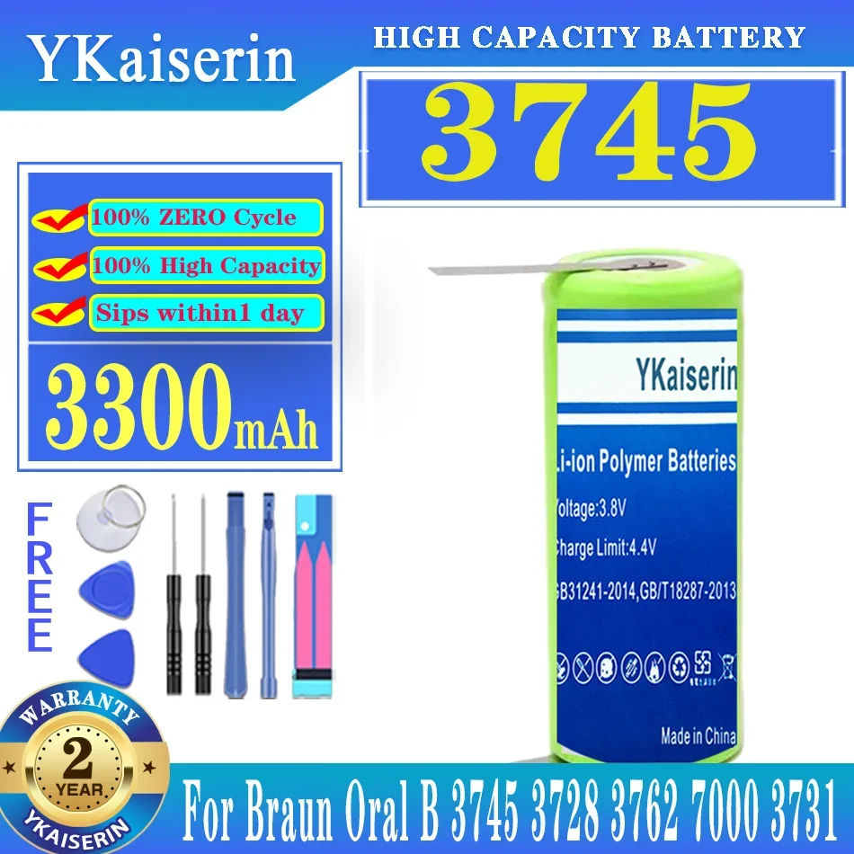 Ykaiserin 3300Mah Batteria Per Braun Oral B 7000 3731 P7000 D25 D28 3745 3728 3762 Spazzolino Elettrico 1.2V 42Mm X 17Mm Batterie