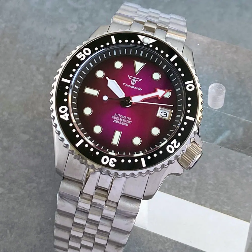 Tandorio Sunburst Purple Red Dial Green Lume NH35Automatic 200M