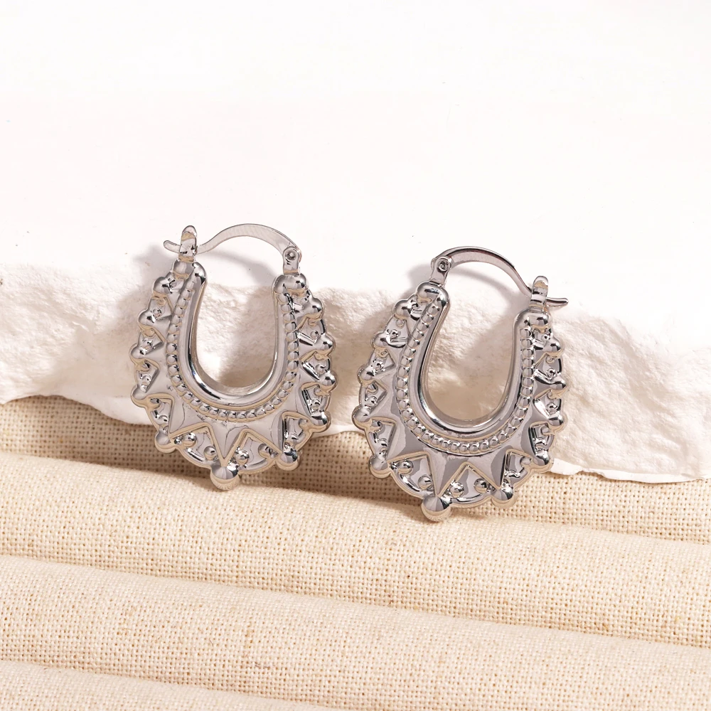 Vintage Hot Sale Gold Silber Farbe Krone Nähte Design U-förmige vergoldete Creolen für Frauen Jerelry – Detail 10