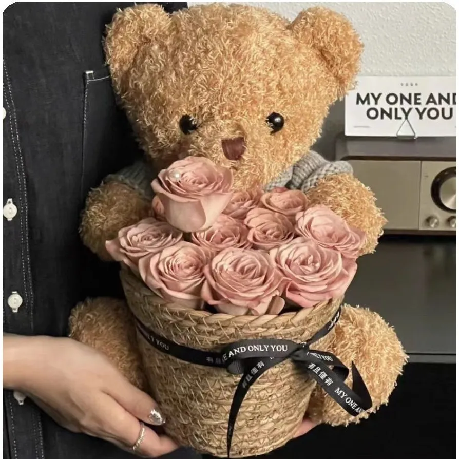 

AD012 Little Bear Rose Bouquet 21 Valentine's Day Gift Anniversary Bouquet Combination