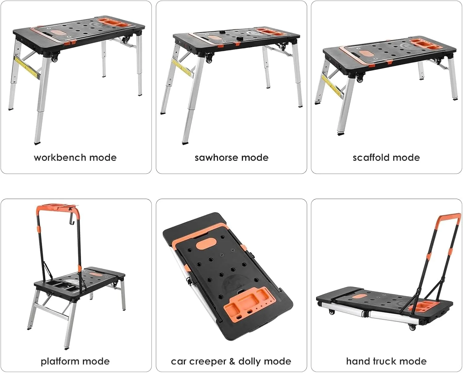 Multifunctional Folding Work Table, 7 in 1 Work Benches for Garage, as Portable Workbench, Sawhorse, Scaffold, Platform