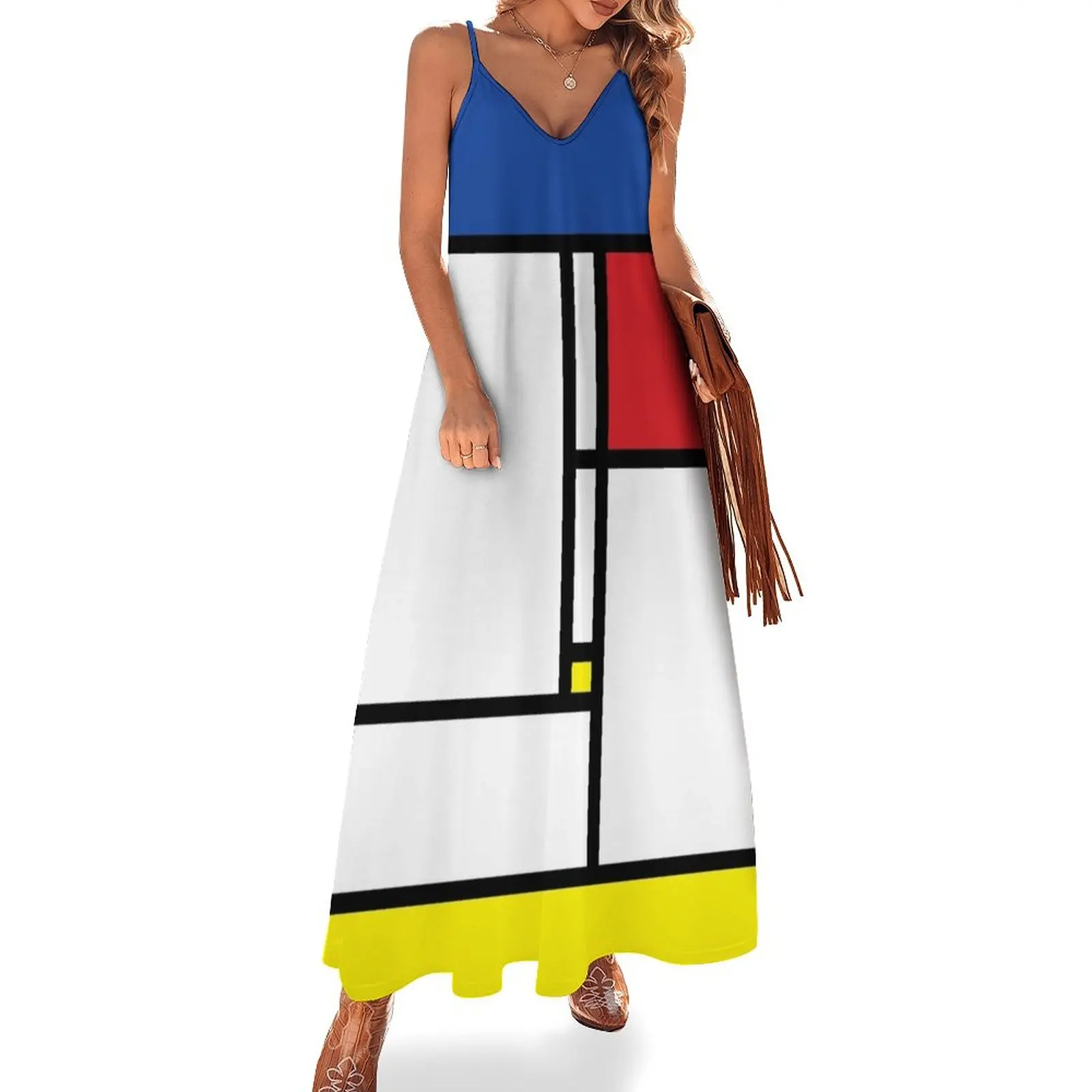 

Mondrian Minimalist De Stijl Modern Art  fatfatin Sleeveless Dress Female clothing women's clothing summer 2023 novelties