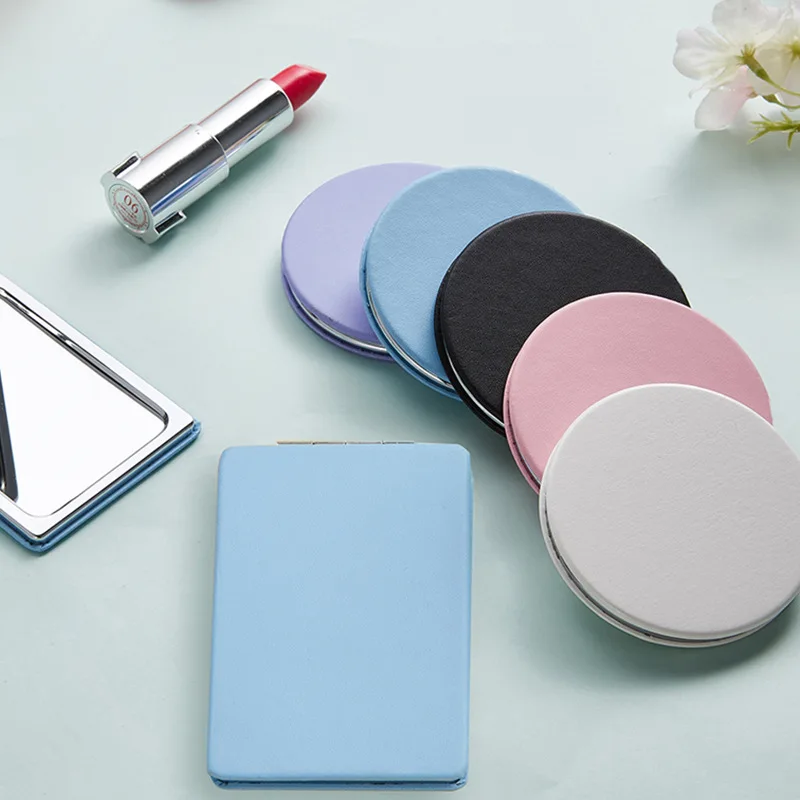 Mini PU Makeup Mirror Magnify Foldable Double Pocket Small Makeup Mirror Travel Beauty Cosmetic Tool