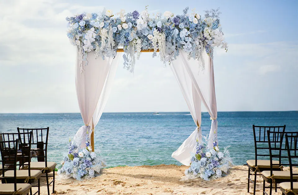 Description Picture 2 of itemBlue White Orchid Mist Pampas Grass Sofa Table Runner Flower Row Wedding Backdrop Frame Deco Aisle Floor Floral Arrangement Prop