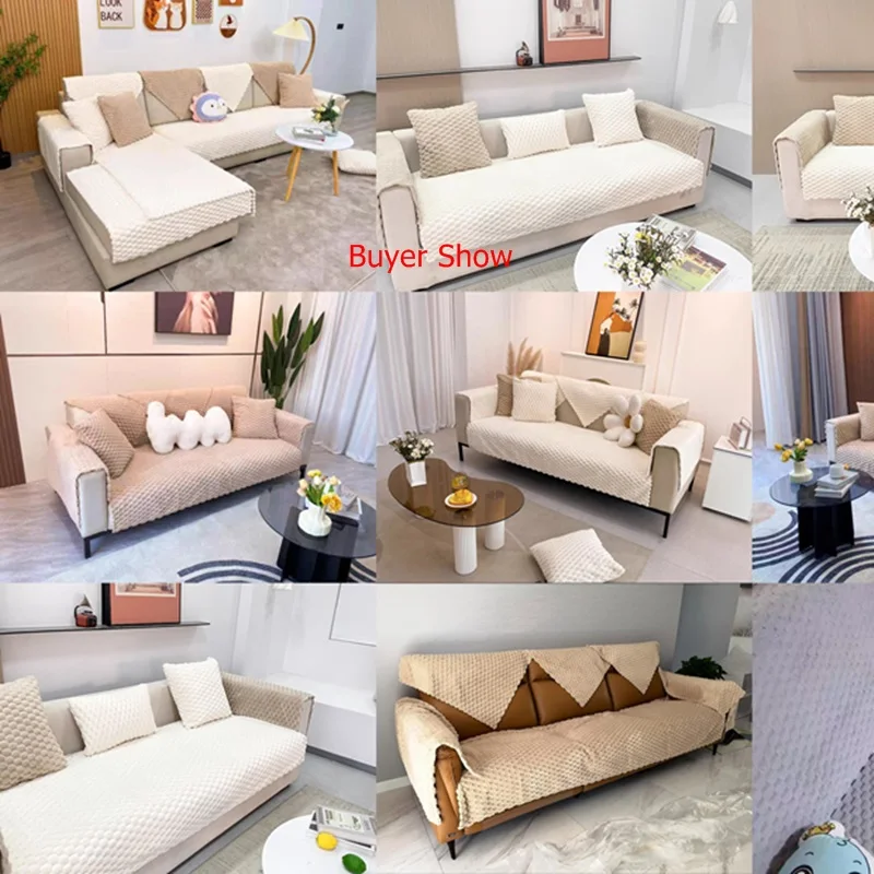 Winter Thick Plush Sofa Cushion Soft Warm Non-slip Sofa Towel 1/2/3/4 Seats  Slipcover Universal Sofa Cover for Living Room Decor