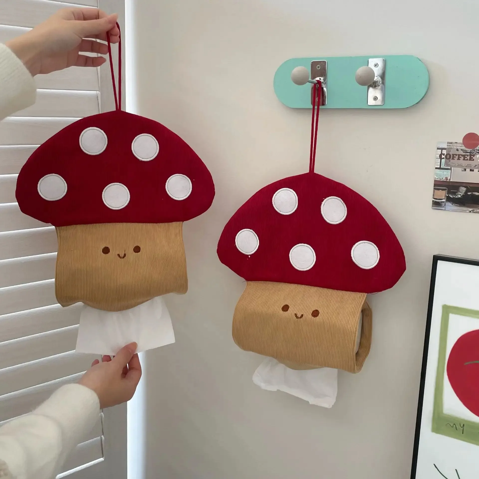 Creative Cloth Mushroom Tissue Box Cute Decorative Hanging Tissue Bag Wall Mounted Napkin Container Living Room 6