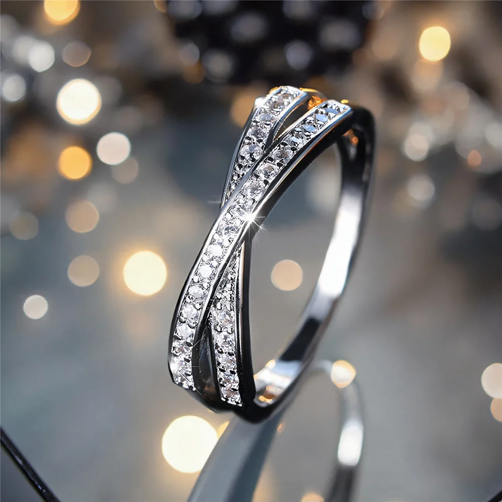 Engagement Rings Cute Female Small White Zircon Stone Ring Silver Color Cross Engagement Charm Wedding Jewelry For Women