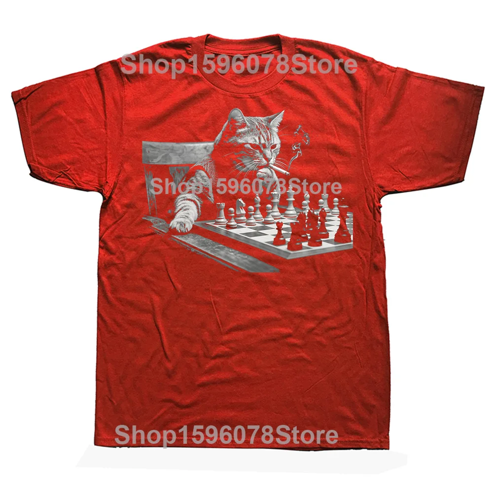 Chess Cat Smoking Graphic Unisex Cotton T-Shirt - Oversized Streetwear Hip Hop Fashion