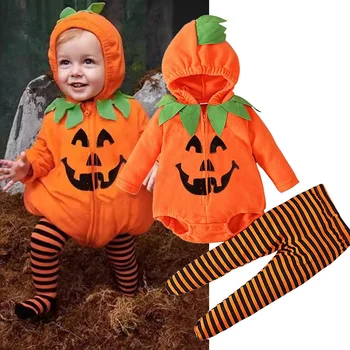 2025 Cosplay Neonate Ragazzi Set di vestiti di Halloween Manica lunga in pile con cerniera Giacca con pagliaccetto con cappuccio Autunno Baby Girl Outfit Nuovo 1
