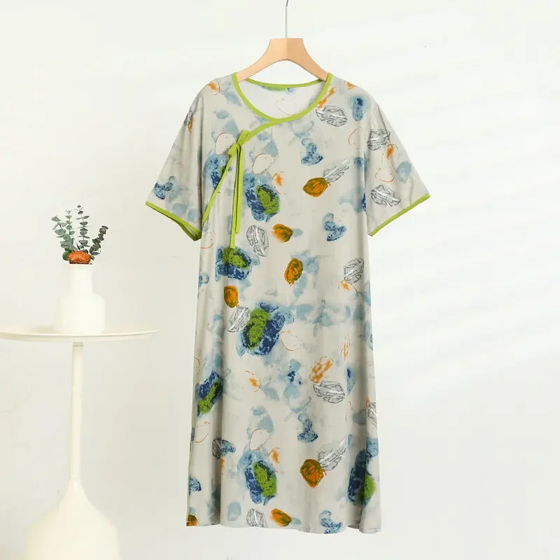 فستان حريري قطني بأكمام قصيرة على الطراز الصيني ال...
