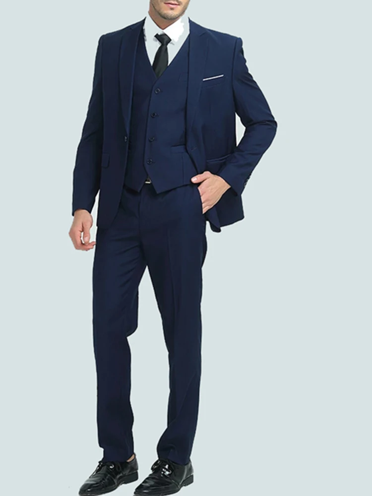 

2022 Elegant Navy Blue One Button Men's Business Suits Men's Wedding Bridegroom Prom Suits 2 Pieces(Jacket+Pant+Tie)traje novio