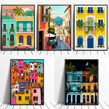 모던 여행 일러스트레이션 이탈리아 유명 도시 포스터, 다채로운 건축 프린트, 추상 아트 캔버스, 풍경 방, 홈 데코