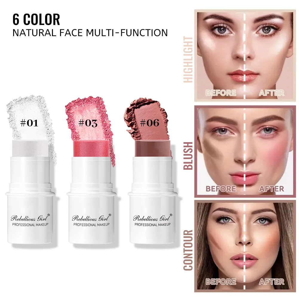 Matte Glitter Face Blusher Stick high gloss Cheek Eye Blush Highlighter Contour Stick Rouge Blush Stick cosmetics Female Makeup 3