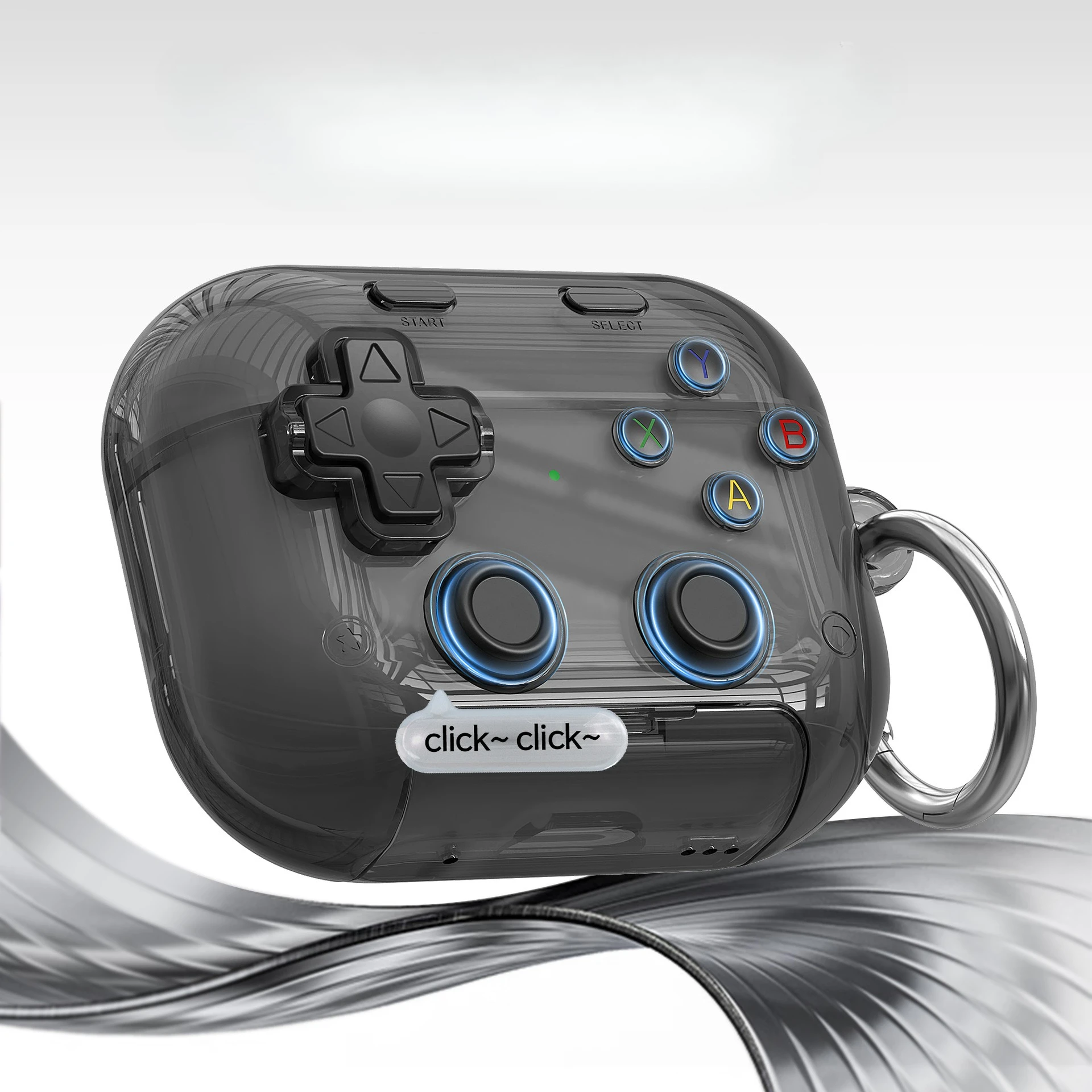 Retro Game Console Design Transparent Earbuds Case with Holder & Stress Relief Button