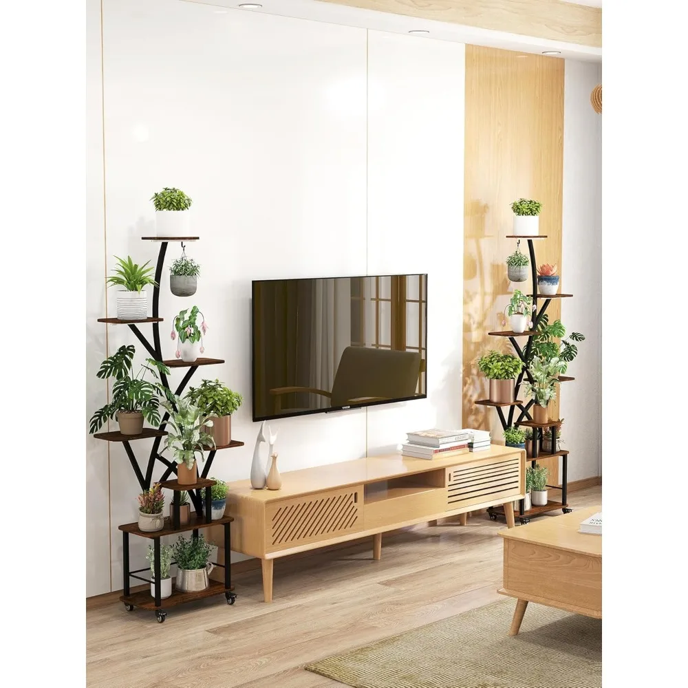 8 Tiered Plant Stands with Wheel 64" Tall Shelf for Indoor Multiple Metal Plants Flower Holder, Plant Shelves 4