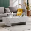 41" Marble White Cool Coffee Table for Living Room,Rectangular Glossy Smart Contemporary Center Table for Waiting Area, 6