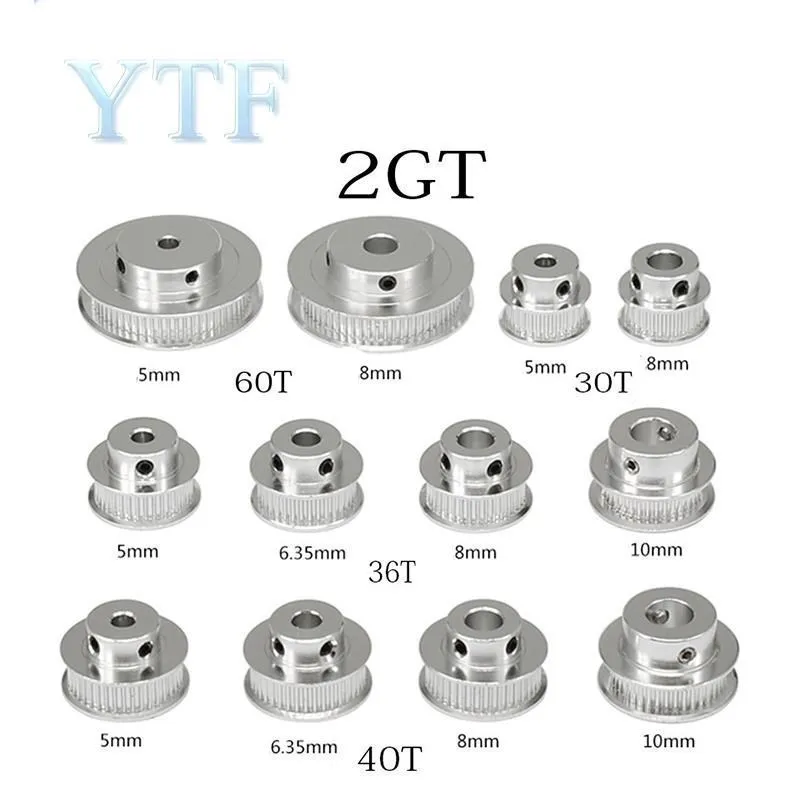 Poleas de sincronización GT2, 30, 36, 40, 60 dientes, piezas de rueda 2GT, diámetro de 5mm, 8mm, engranaje de aluminio, ancho de dientes, 6mm, 10mm, pieza de impresora 3D