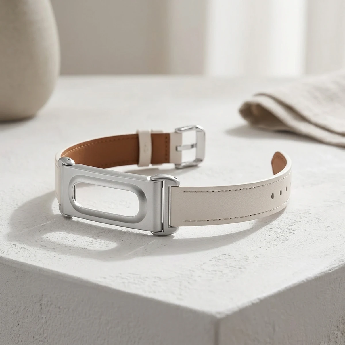 Premium Microfiber Leather Watch Strap with Metal Protective Case - Adjustable Replacement Wrist Band Bracelet