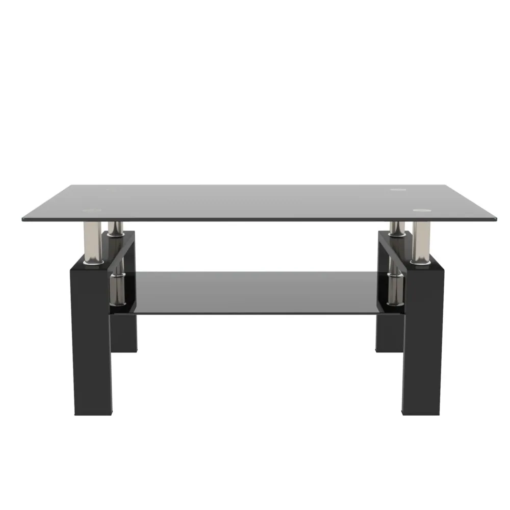 Coffee Table, Glass Coffee Tables with Storage Shelf, Black 6