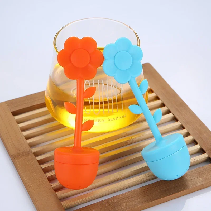 Sunflower Silicone Tea Infuser Strainer Fine Mesh Food Grade Tea Leak Filter Maker Flower Pot Design Multi Color Teaware