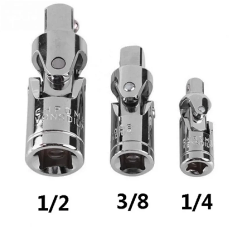 

1pc Sleeve Universal Joint 360 Degree Rotation 1/4"(6.3mm) 3/8"(10mm) 1/2"(12.5mm) Socket Metal