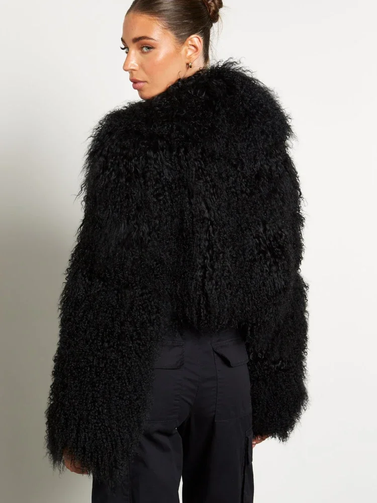 RR2826 Short Cropped Fake Mongolian Fur Coats For Women V