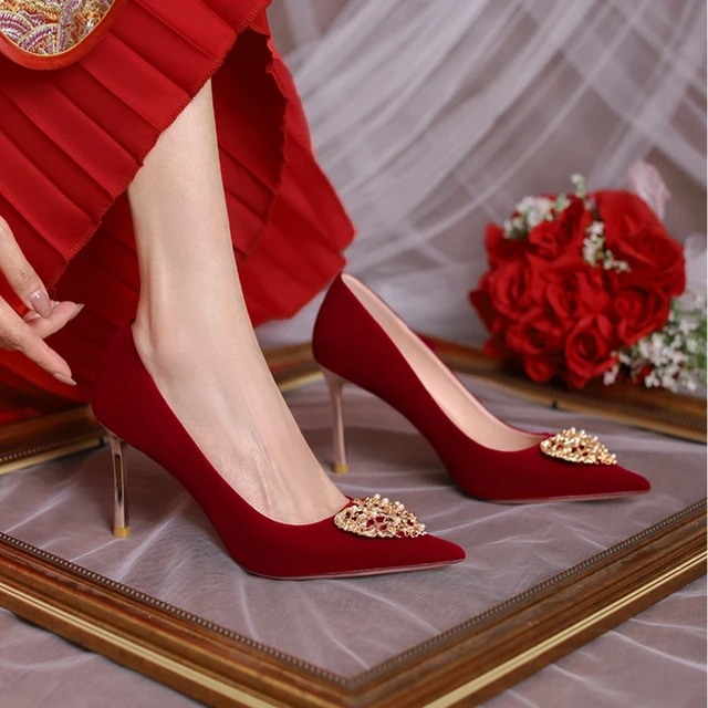 Bride Party Pumps Rhinestone Shoes 2023 Stiletto Red Sole Pointed women's  Shoes Luxury Designer Brand High Heels - AliExpress