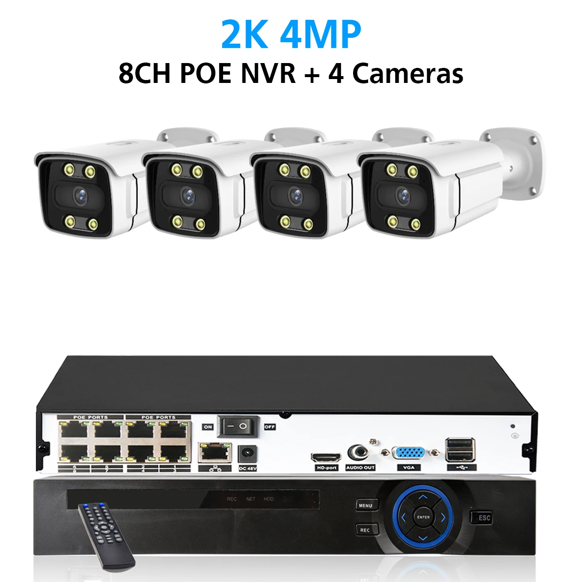 Sistema de cámaras de seguridad 8CH 4K NVR 8MP detección facial Color visión nocturna cámara IP POE 2K Audio bidireccional conjunto de vigilancia de vídeo