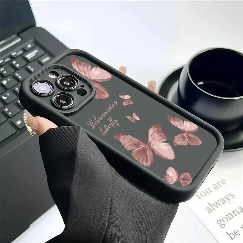 INS Retro Butterfly Silicone Phone Case For iPhone 11 12 13 14 15 Pro Max Plus XS X XR SE 2020 Shockproof Bumper Back Cases Cove
