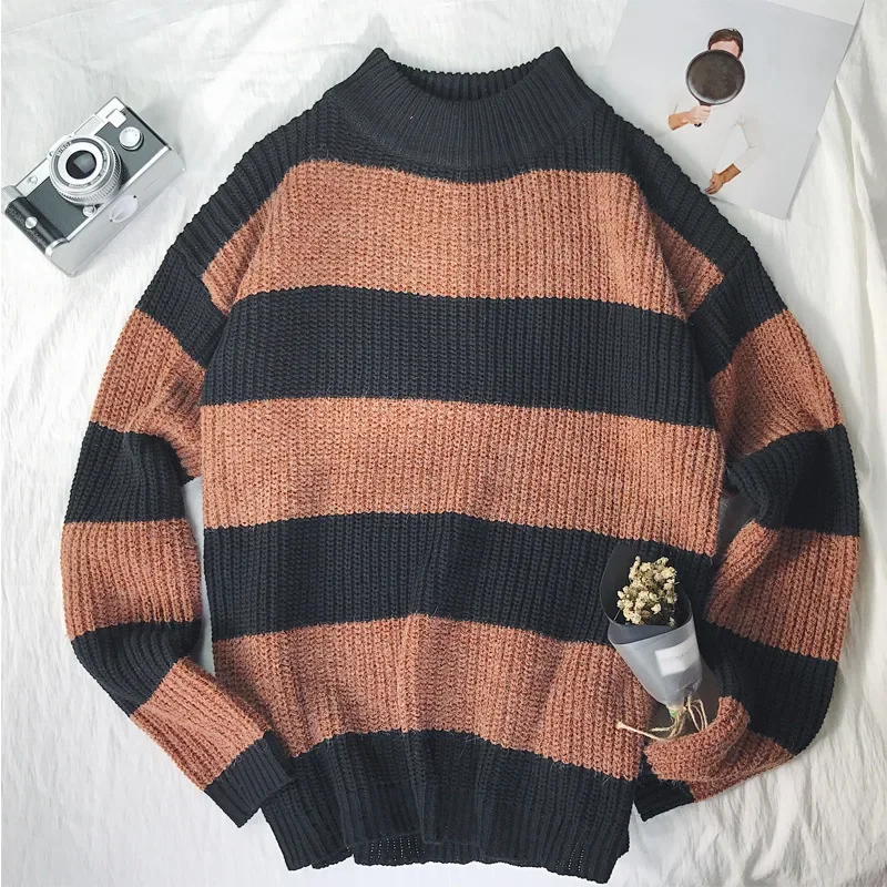 Khaki 906 half turtleneck stripes